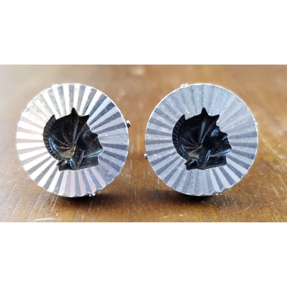Vtg Swank Round Profile in Black of Spartan/Roman Solider Silver Tone Cuff Links